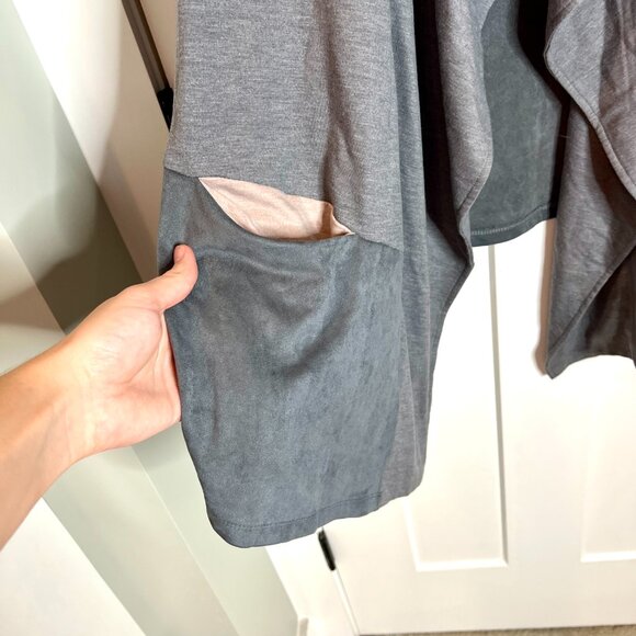 LOGO Lounge Gray Faux Suede Panel Waterfall Open Chunky Cardigan Shawl Size 2X - Picture 3 of 5